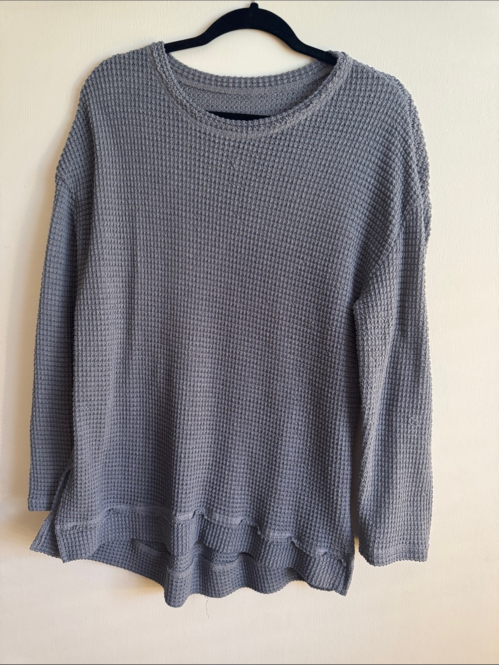 Women's Waffle-Knit Lightweight Gray Sweater